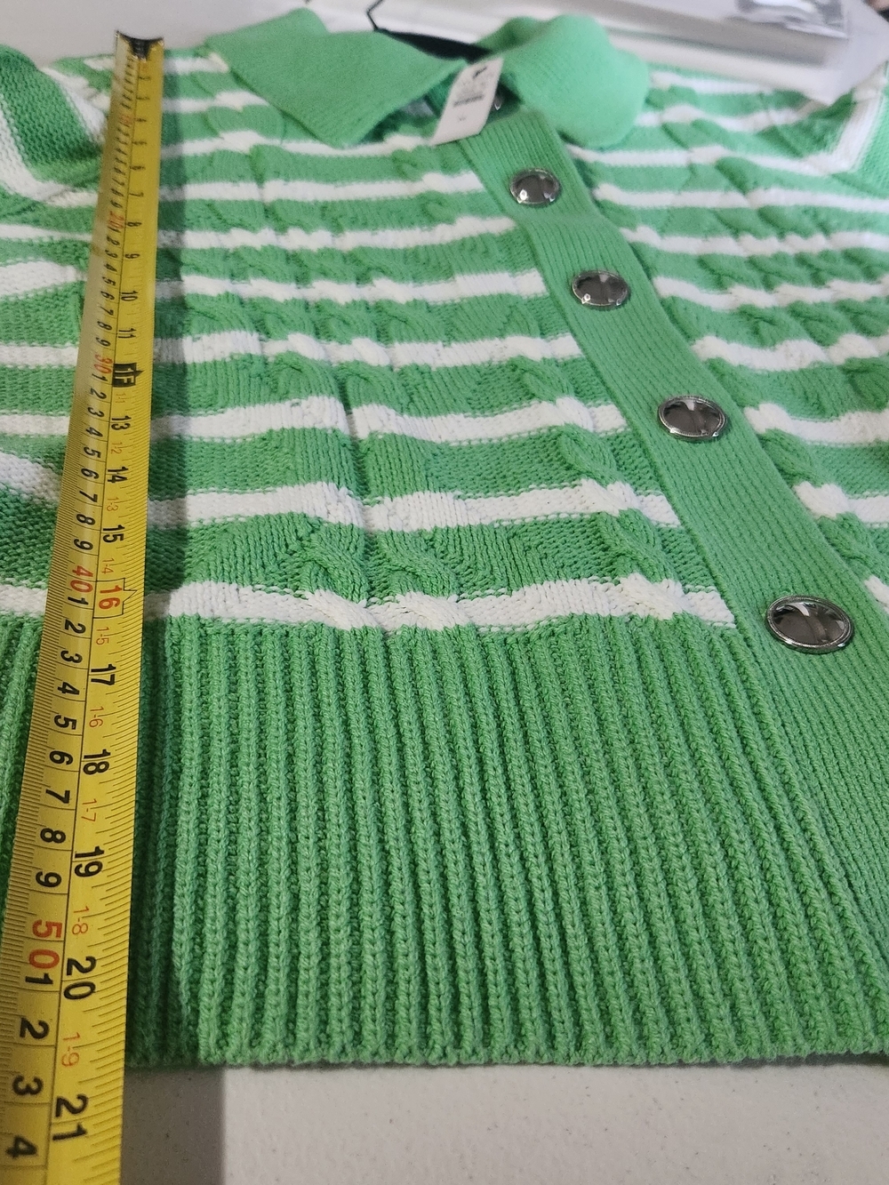 Talbots Green and White Striped Button-Up Cardigan - Picture 5 of 8